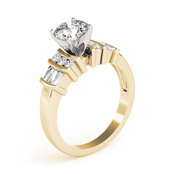 Lustrous Fancy Shape Baguette Remounts Round Diamond Engagement Ring — 9K/18K Gold & Platinum