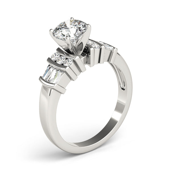 Lustrous Fancy Shape Baguette Remounts Round Diamond Engagement Ring — 9K/18K Gold & Platinum