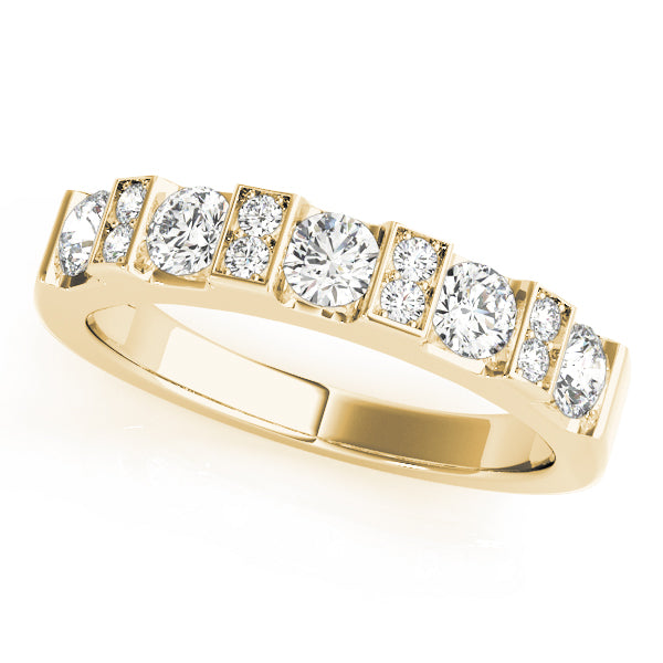 Bar Set Round Half Eternity Ring in Gold & Platinum