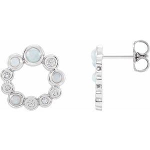 Ethiopian Opal & Diamond Round Bezel-Set Stud Earrings in Gold and Platinum