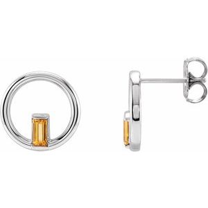 Citrine Baguette Stud Earrings in Gold and Platinum