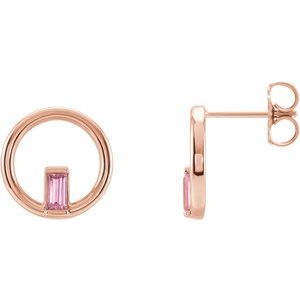 Pink Tourmaline Baguette Stud Earrings in Gold and Platinum