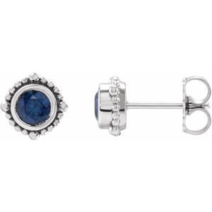 Blue Sapphire Round Halo Stud Earrings in Gold and Platinum