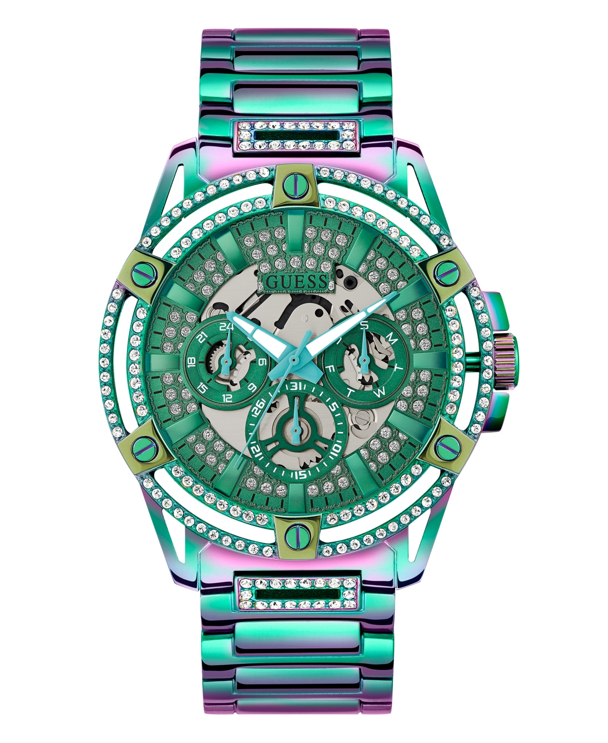 Guess Men's Multi-Function Iridescent Stainless Steel Watch