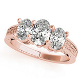 Devoted Three-Stone Oval Diamond Engagement Ring — 9K/18K Gold & Platinum
