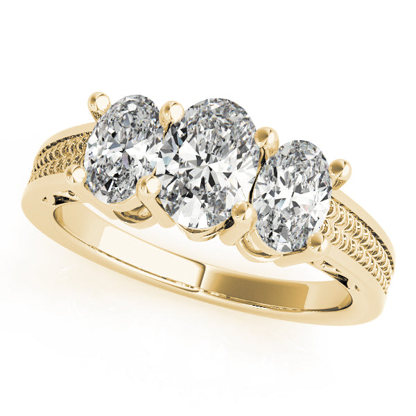 Devoted Three-Stone Oval Diamond Engagement Ring — 9K/18K Gold & Platinum