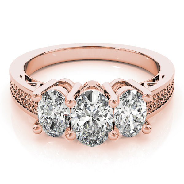 Devoted Three-Stone Oval Diamond Engagement Ring — 9K/18K Gold & Platinum