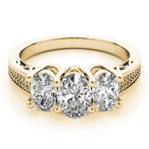 Devoted Three-Stone Oval Diamond Engagement Ring — 9K/18K Gold & Platinum