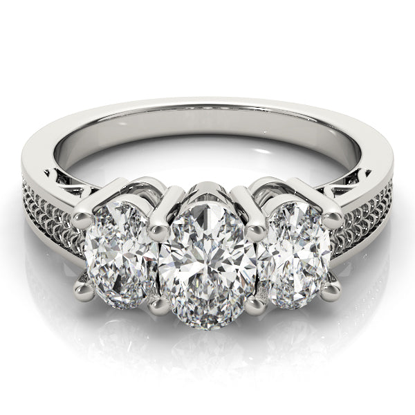 Devoted Three-Stone Oval Diamond Engagement Ring — 9K/18K Gold & Platinum