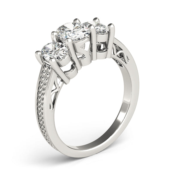 Devoted Three-Stone Oval Diamond Engagement Ring — 9K/18K Gold & Platinum