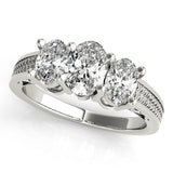 Devoted Three-Stone Oval Diamond Engagement Ring — 9K/18K Gold & Platinum