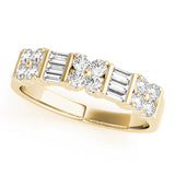 Alternating Baguette & Round Bar Set Half Eternity Ring in Gold & Platinum