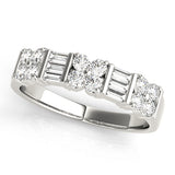 Alternating Baguette & Round Bar Set Half Eternity Ring in Gold & Platinum