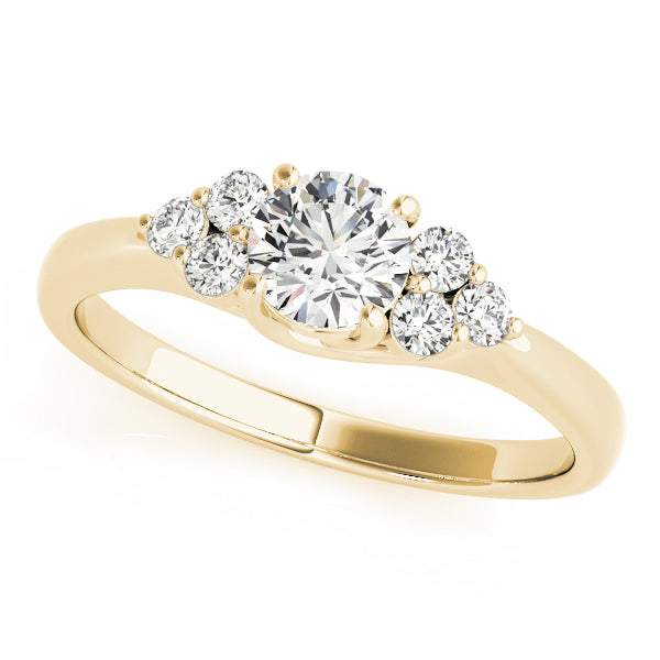 Noble Cluster Sides Round Diamond Engagement Ring — 9K/18K Gold & Platinum
