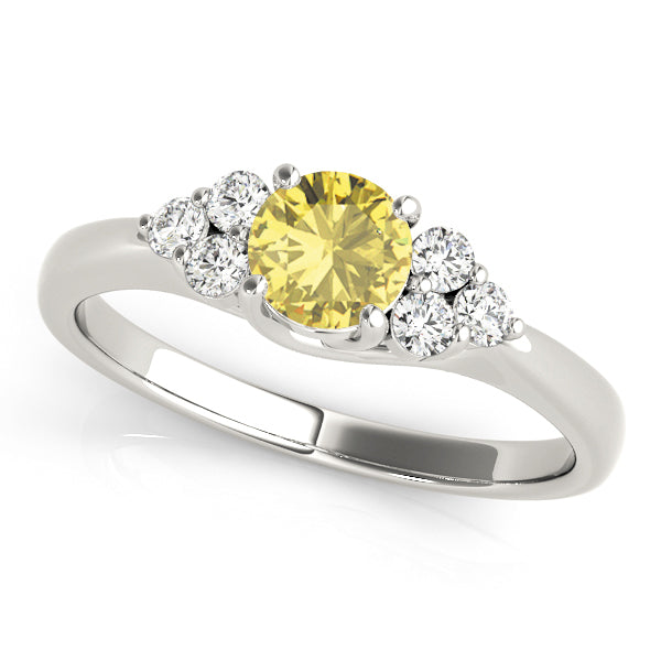 Noble Cluster Sides Round Diamond Engagement Ring — 9K/18K Gold & Platinum