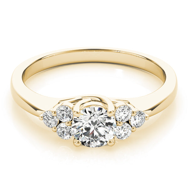 Noble Cluster Sides Round Diamond Engagement Ring — 9K/18K Gold & Platinum