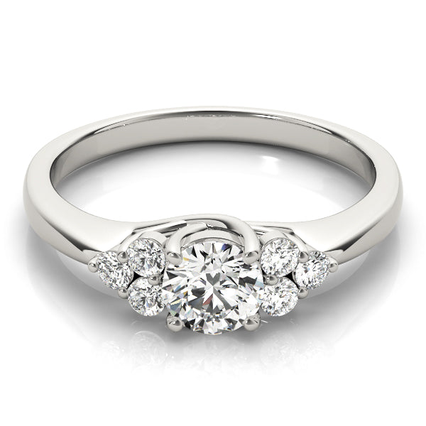 Noble Cluster Sides Round Diamond Engagement Ring — 9K/18K Gold & Platinum