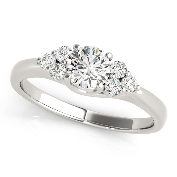 Noble Cluster Sides Round Diamond Engagement Ring — 9K/18K Gold & Platinum