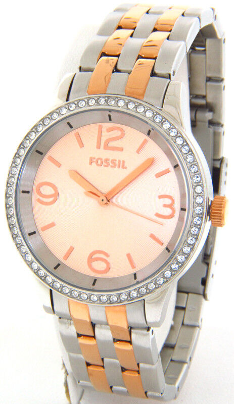 Fossil Stella Bq1419 Ladies Crystals Rose Gold Fac E Steel Case Bracelet Casual