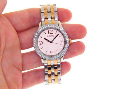 Fossil Stella Bq1419 Ladies Crystals Rose Gold Fac E Steel Case Bracelet Casual