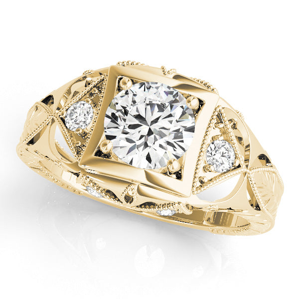 Celestial Antique Round Diamond Engagement Ring — 9K/18K Gold & Platinum