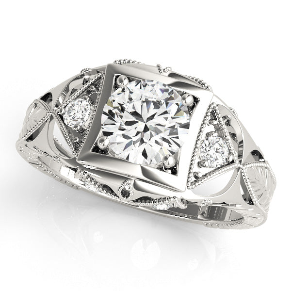 Celestial Antique Round Diamond Engagement Ring — 9K/18K Gold & Platinum