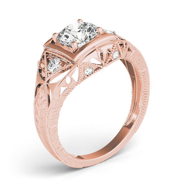 Celestial Antique Round Diamond Engagement Ring — 9K/18K Gold & Platinum