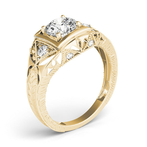Celestial Antique Round Diamond Engagement Ring — 9K/18K Gold & Platinum