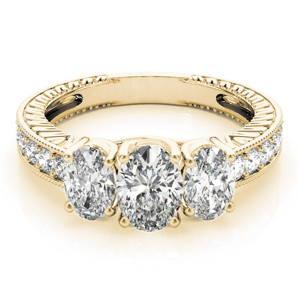 Majestic Three-Stone Oval Diamond Engagement Ring — 9K/18K Gold & Platinum