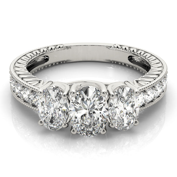 Majestic Three-Stone Oval Diamond Engagement Ring — 9K/18K Gold & Platinum
