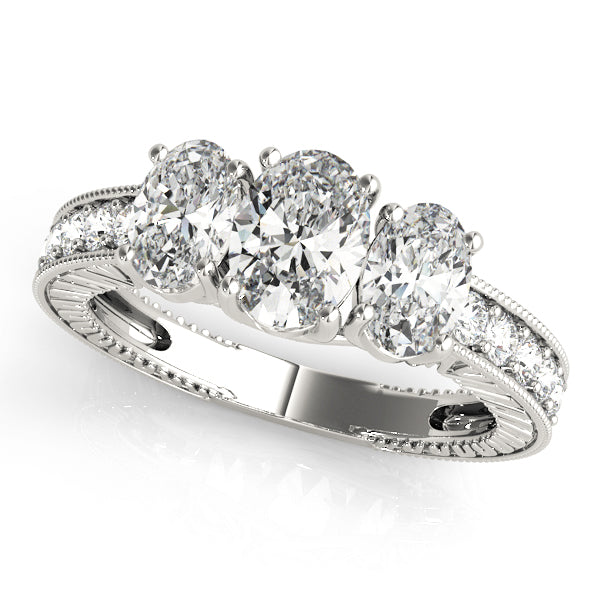 Majestic Three-Stone Oval Diamond Engagement Ring — 9K/18K Gold & Platinum