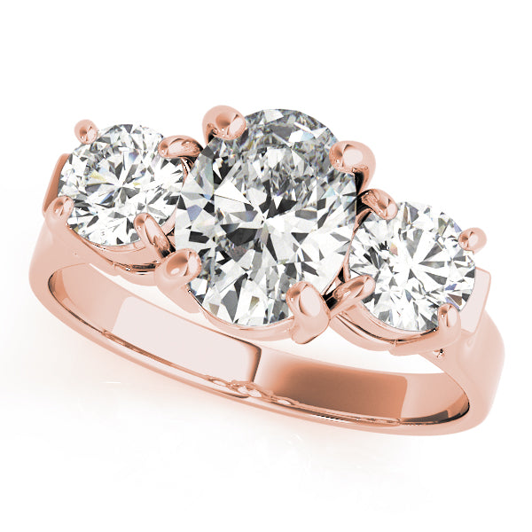 Romantic Three-Stone Oval Diamond Engagement Ring — 9K/18K Gold & Platinum