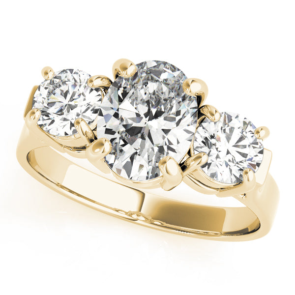 Romantic Three-Stone Oval Diamond Engagement Ring — 9K/18K Gold & Platinum