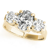 Romantic Three-Stone Oval Diamond Engagement Ring — 9K/18K Gold & Platinum
