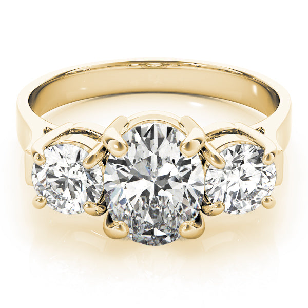 Romantic Three-Stone Oval Diamond Engagement Ring — 9K/18K Gold & Platinum