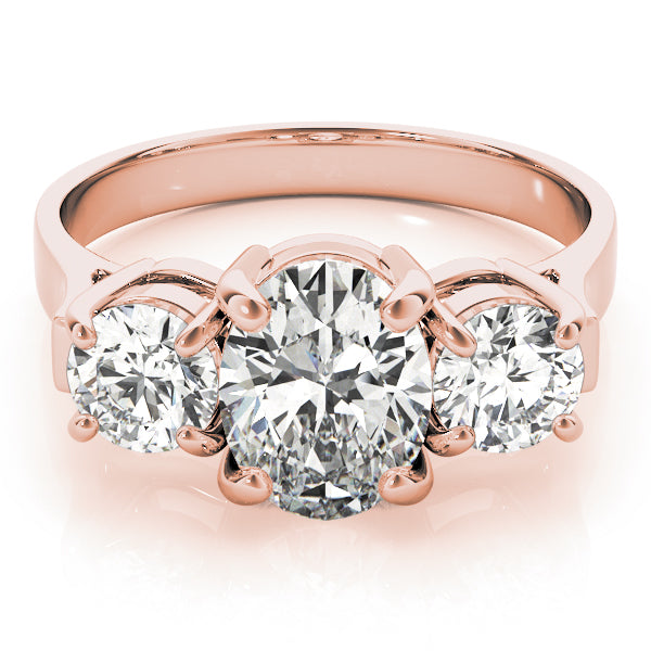Romantic Three-Stone Oval Diamond Engagement Ring — 9K/18K Gold & Platinum
