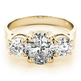 Romantic Three-Stone Oval Diamond Engagement Ring — 9K/18K Gold & Platinum