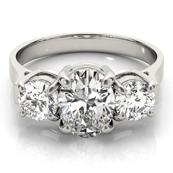 Romantic Three-Stone Oval Diamond Engagement Ring — 9K/18K Gold & Platinum