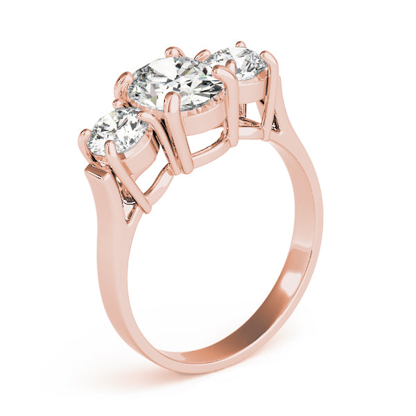 Romantic Three-Stone Oval Diamond Engagement Ring — 9K/18K Gold & Platinum