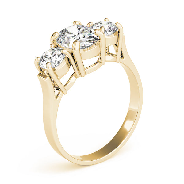 Romantic Three-Stone Oval Diamond Engagement Ring — 9K/18K Gold & Platinum