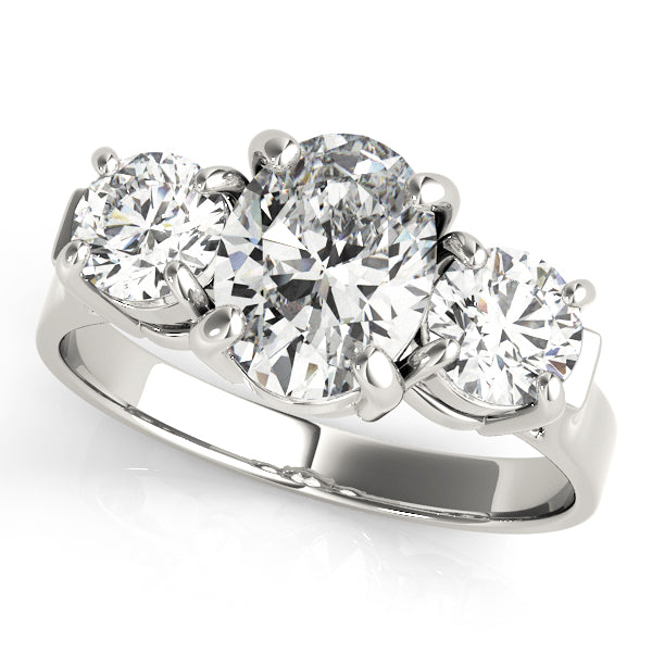 Romantic Three-Stone Oval Diamond Engagement Ring — 9K/18K Gold & Platinum
