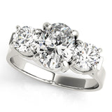 Romantic Three-Stone Oval Diamond Engagement Ring — 9K/18K Gold & Platinum