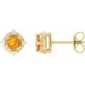 Citrine & Diamond Round Halo Stud Earrings in Gold and Platinum
