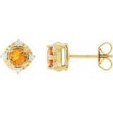 Citrine & Diamond Round Halo Stud Earrings in Gold and Platinum