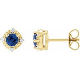 Blue Sapphire & Diamond Round Halo Stud Earrings in Gold and Platinum