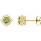 Peridot & Diamond Round Halo Stud Earrings in Gold and Platinum