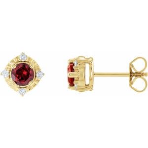 Mozambique Garnet & Diamond Round Halo Stud Earrings in Gold and Platinum