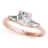 Crowned Fancy Shape Baguette Remounts Round Diamond Engagement Ring — 9K/18K Gold & Platinum