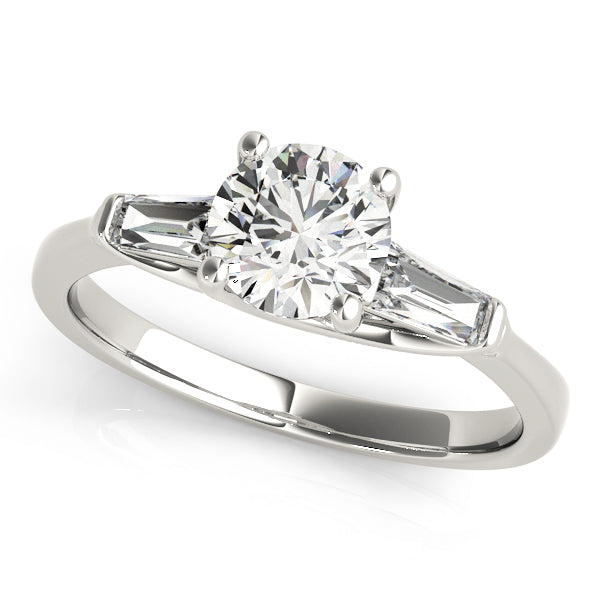 Crowned Fancy Shape Baguette Remounts Round Diamond Engagement Ring — 9K/18K Gold & Platinum