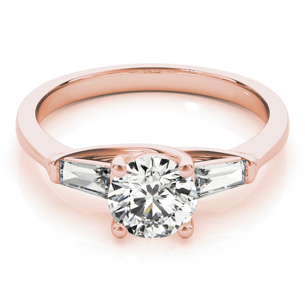 Crowned Fancy Shape Baguette Remounts Round Diamond Engagement Ring — 9K/18K Gold & Platinum